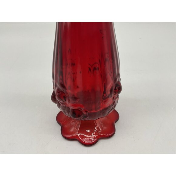 Fenton Red With a Hint of Amberina 10 Inch Cabbage Rose Stretch Bud Vase Vintage - Picture 4 of 11
